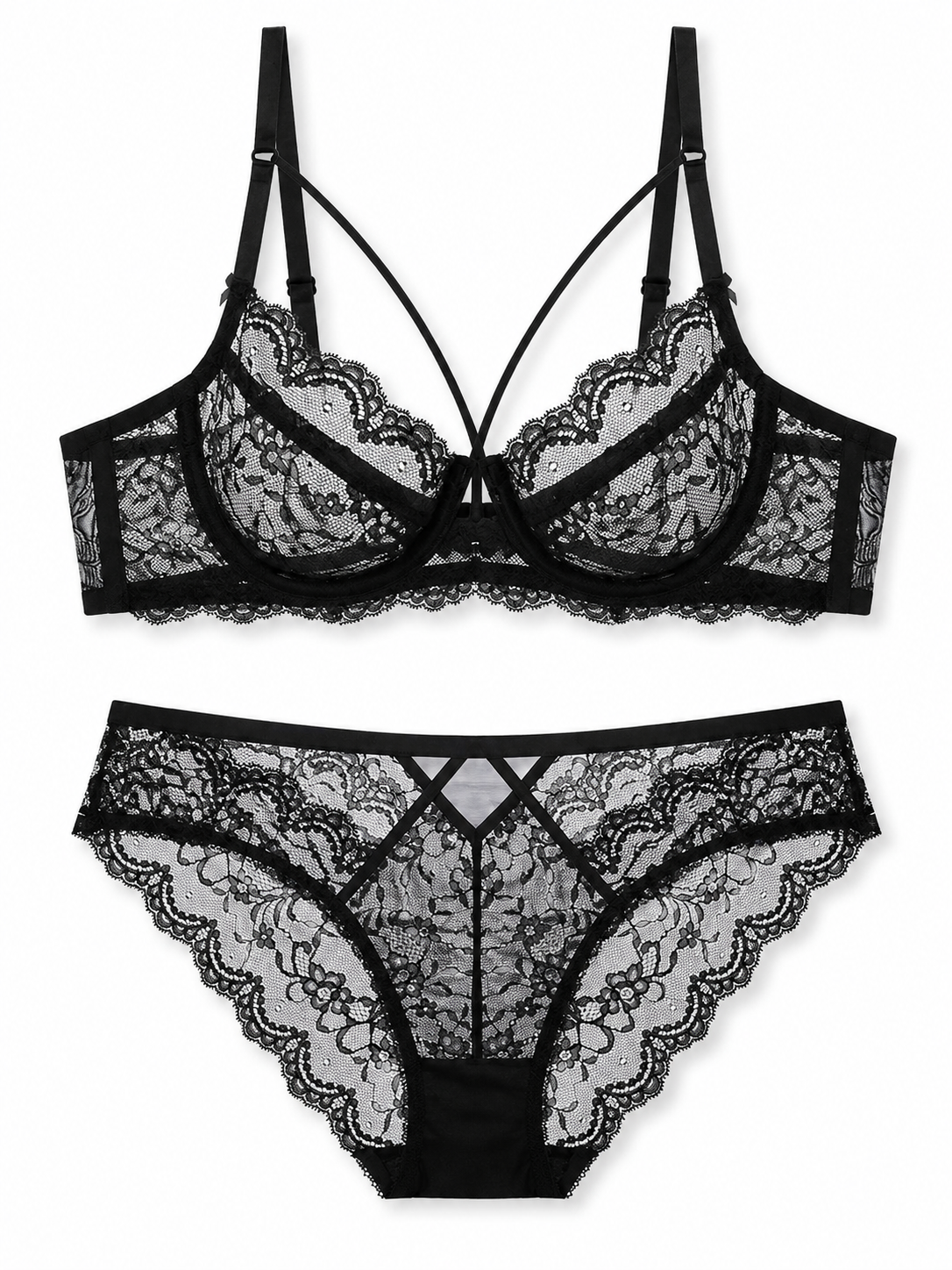 Soft Noir TZ-006 Sheer Lace Minimizer Bra Set