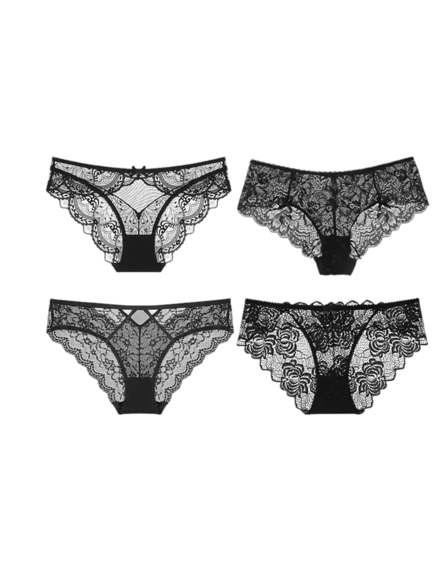 Soft Noir S-DK001 Black Lace Panty Set — 4 Pack