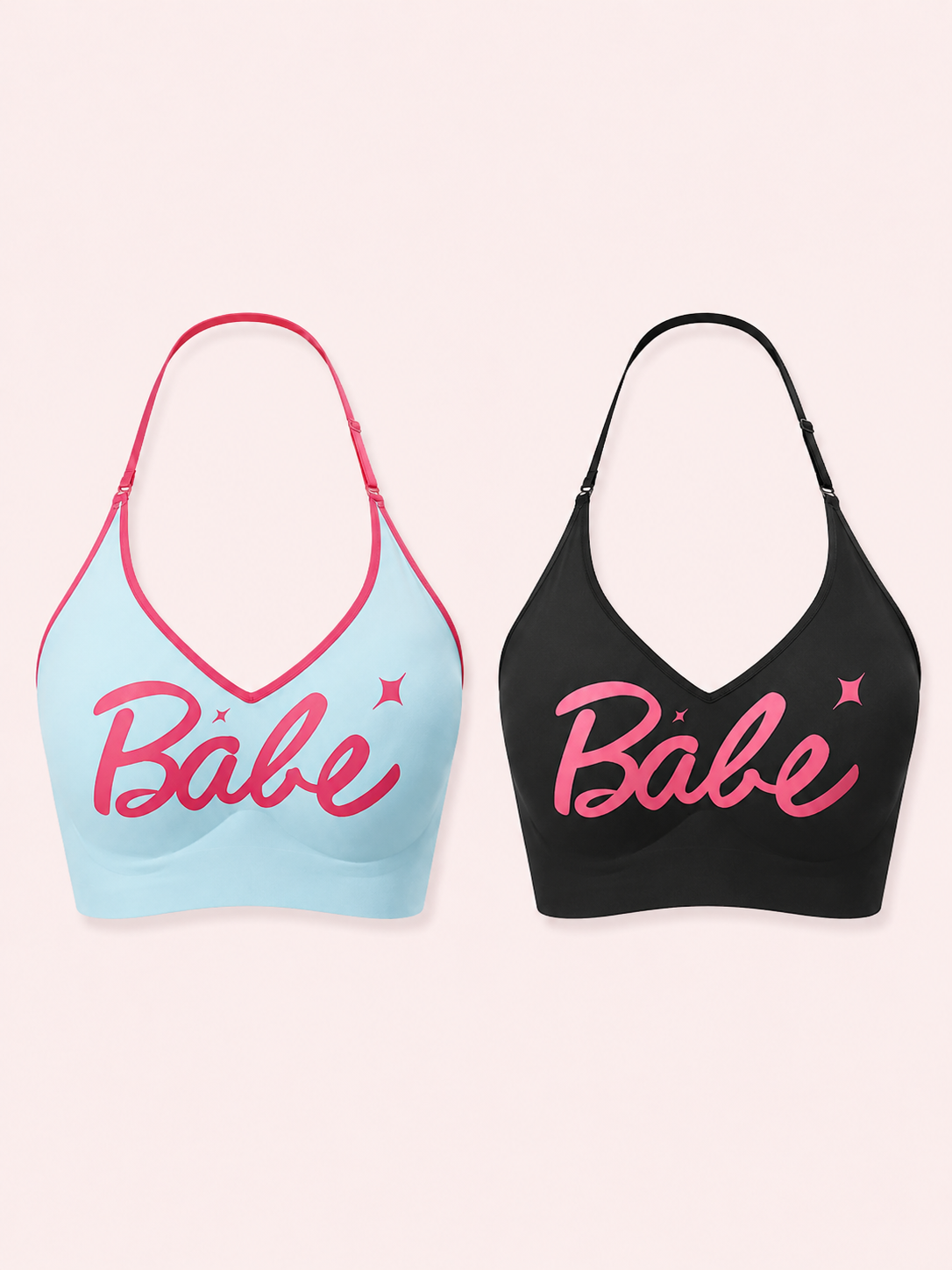Soft Noir Babe Graphic Halter Bra in aqua + black for refined lingerie styling