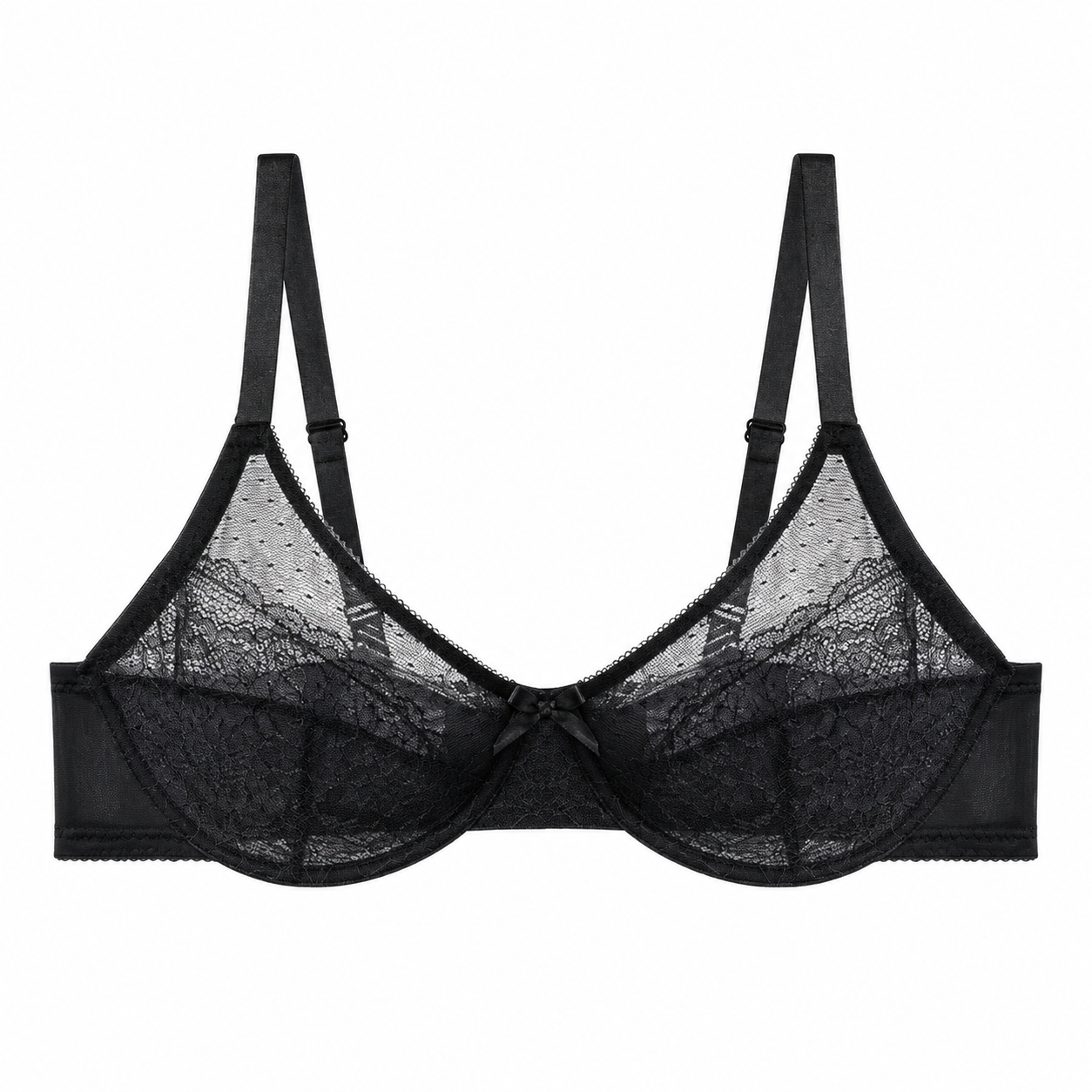 Soft Noir black floral lace underwire bra on white background