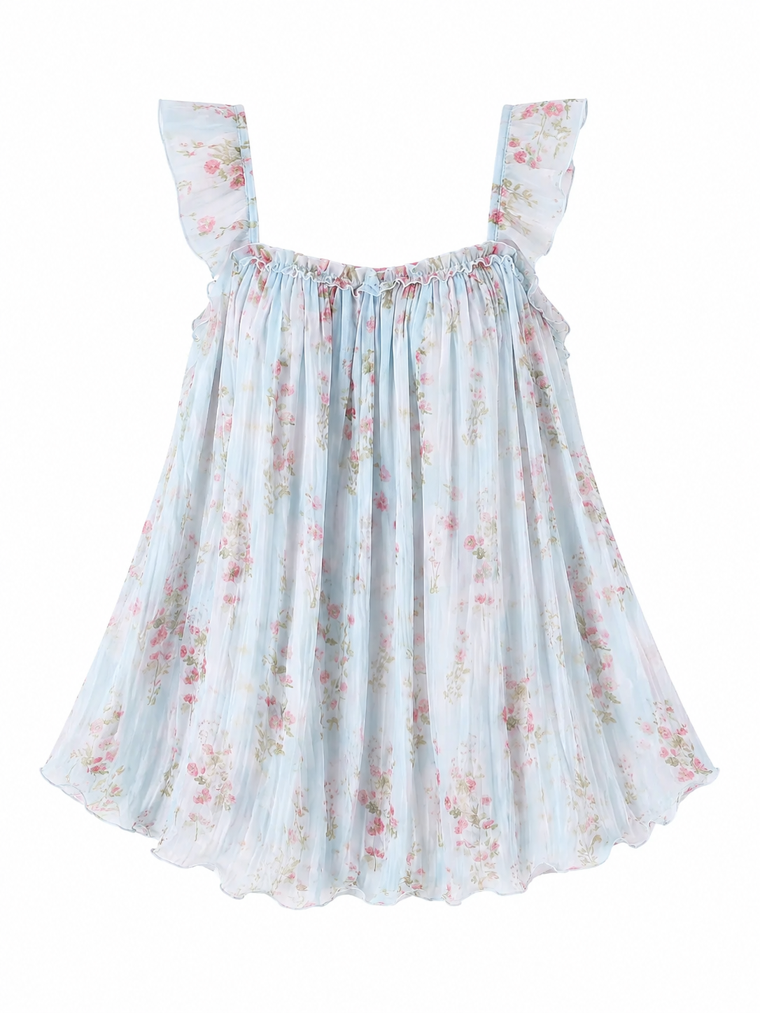 Soft Noir light blue floral sheer babydoll nightgown on white background