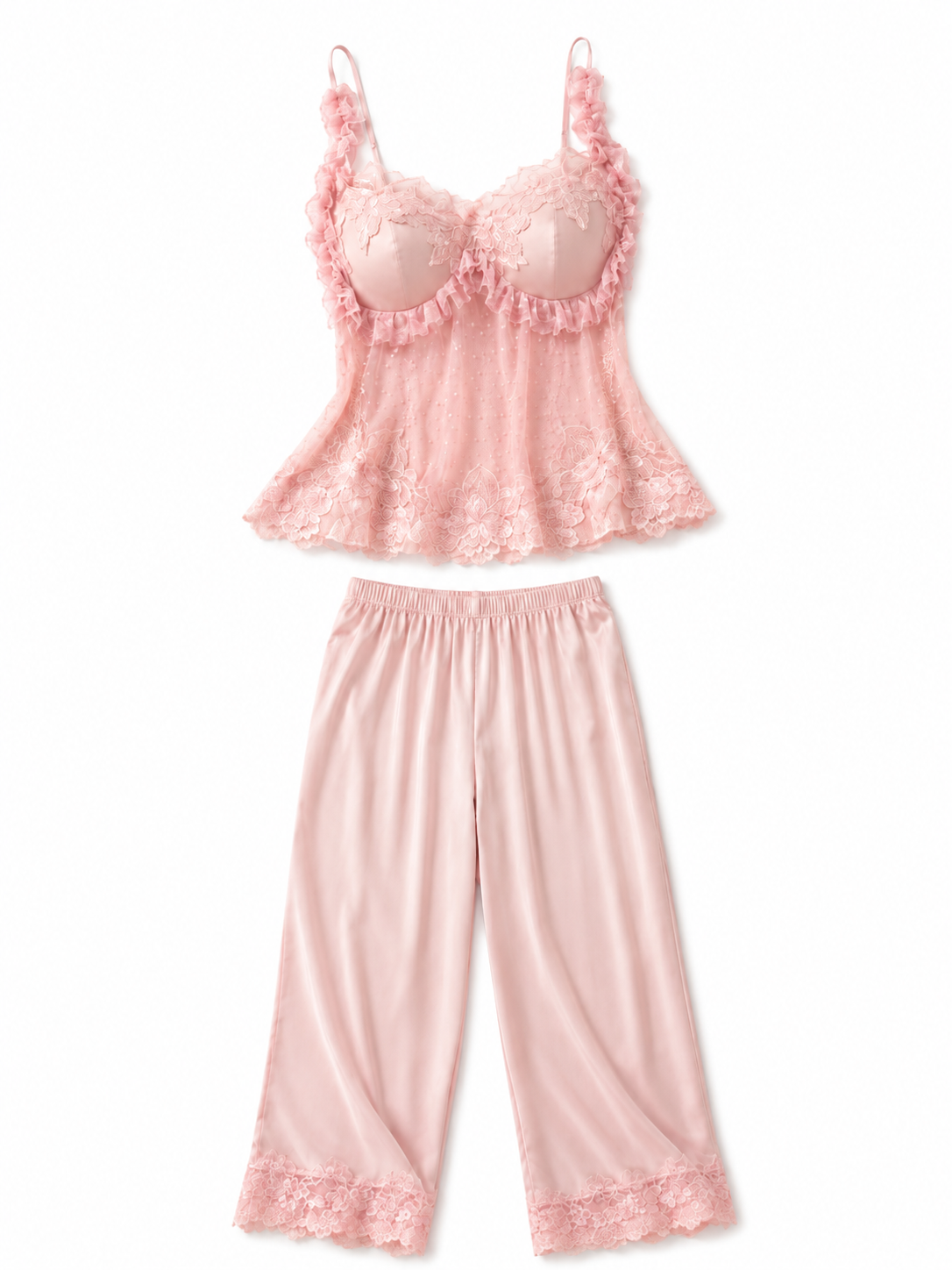 Soft Noir Blush Lace Cami Lounge Set in blush pink product view