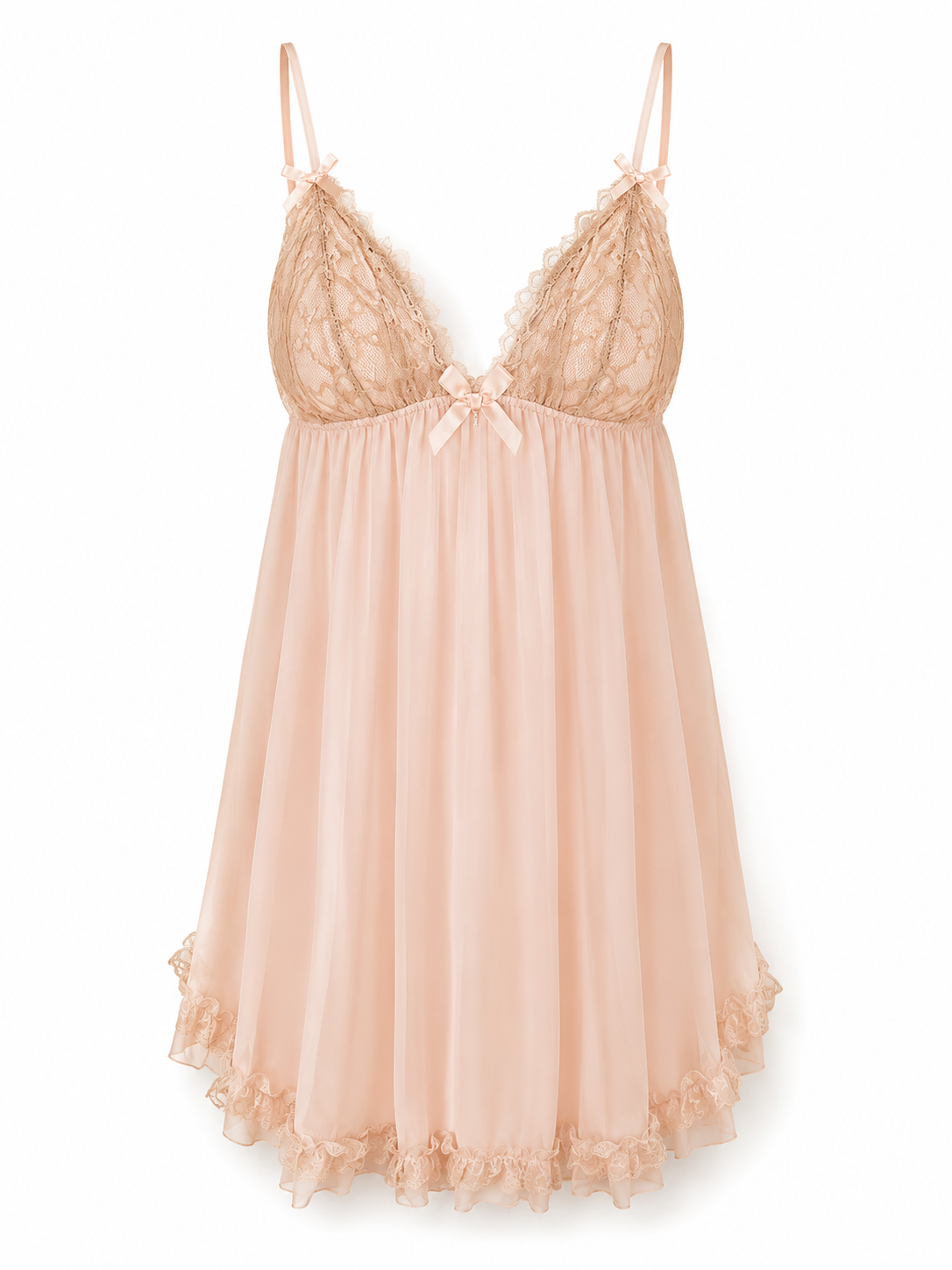 Soft Noir blush pink sheer lace babydoll nightdress