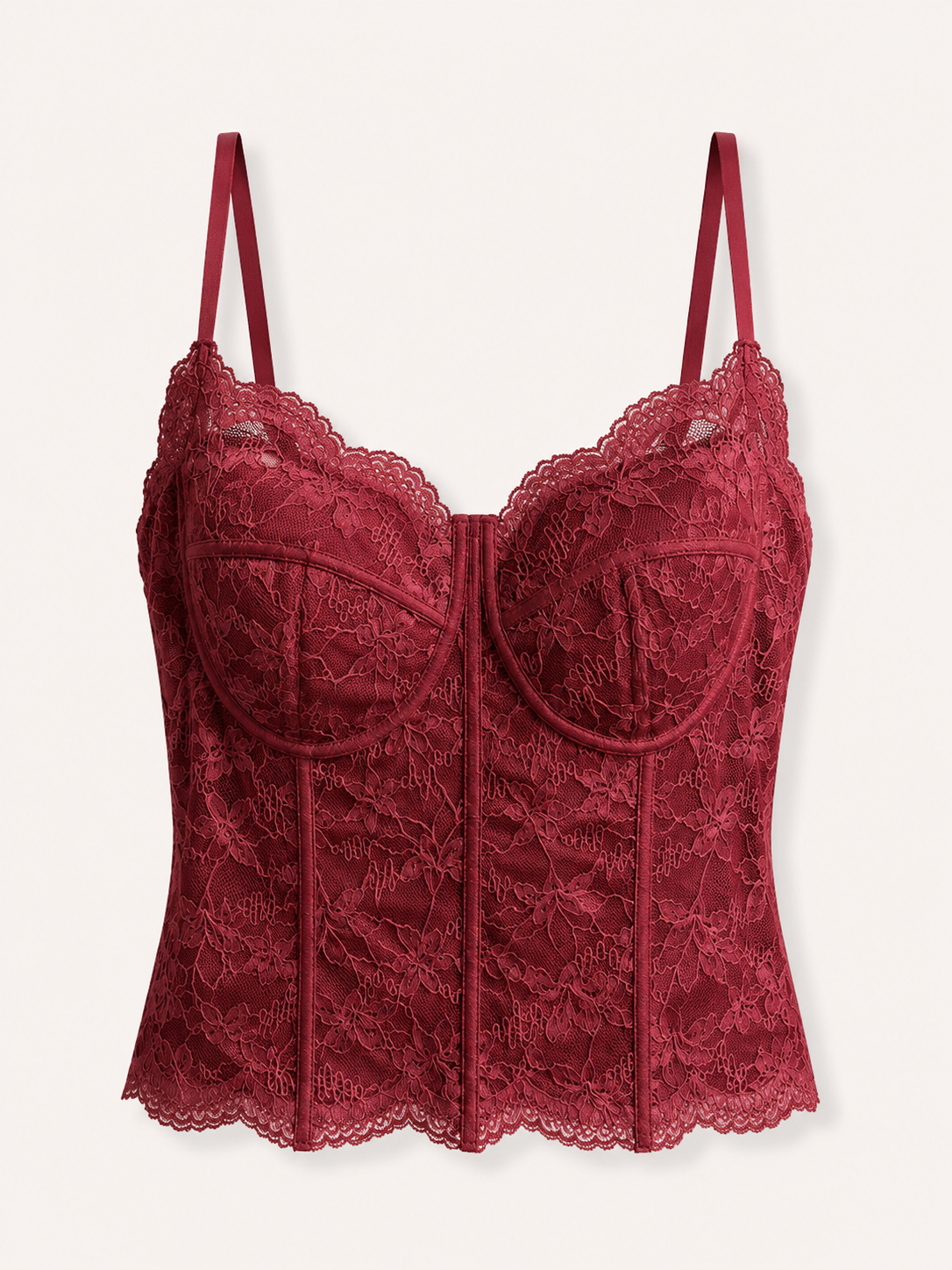 Soft Noir Boned Lace Longline Camisole in burgundy for refined lingerie styling