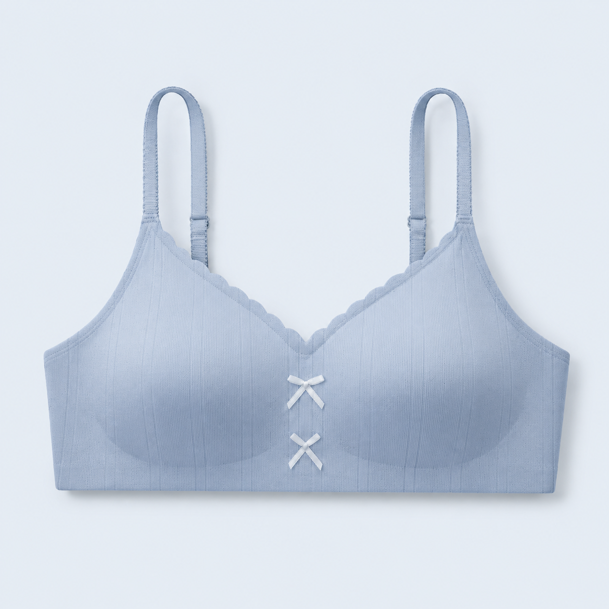 Soft Noir Bow Detail Smooth Wireless Bra in light blue for refined lingerie styling