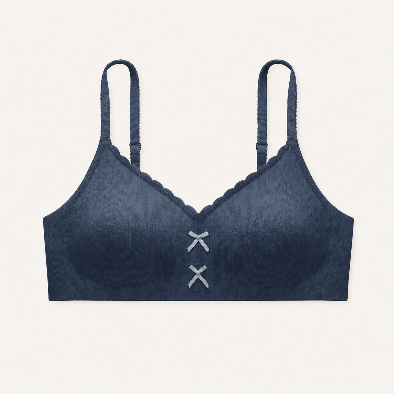 Soft Noir Bow Detail Smooth Wireless Bra in navy for refined lingerie styling