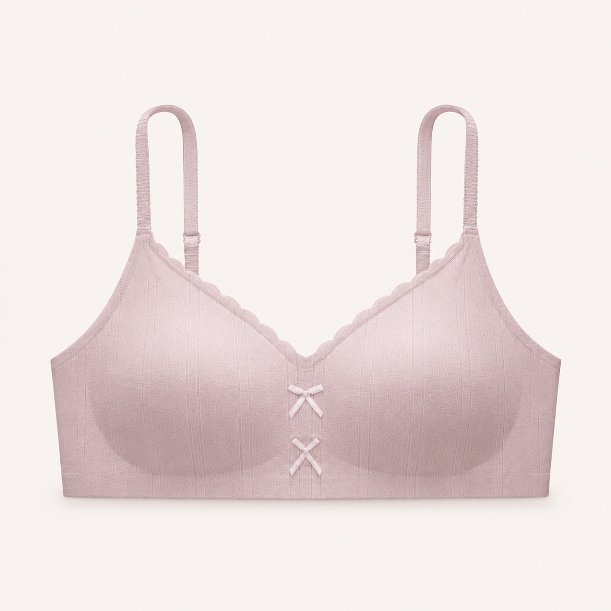Soft Noir Bow Detail Smooth Wireless Bra in rose pink for refined lingerie styling