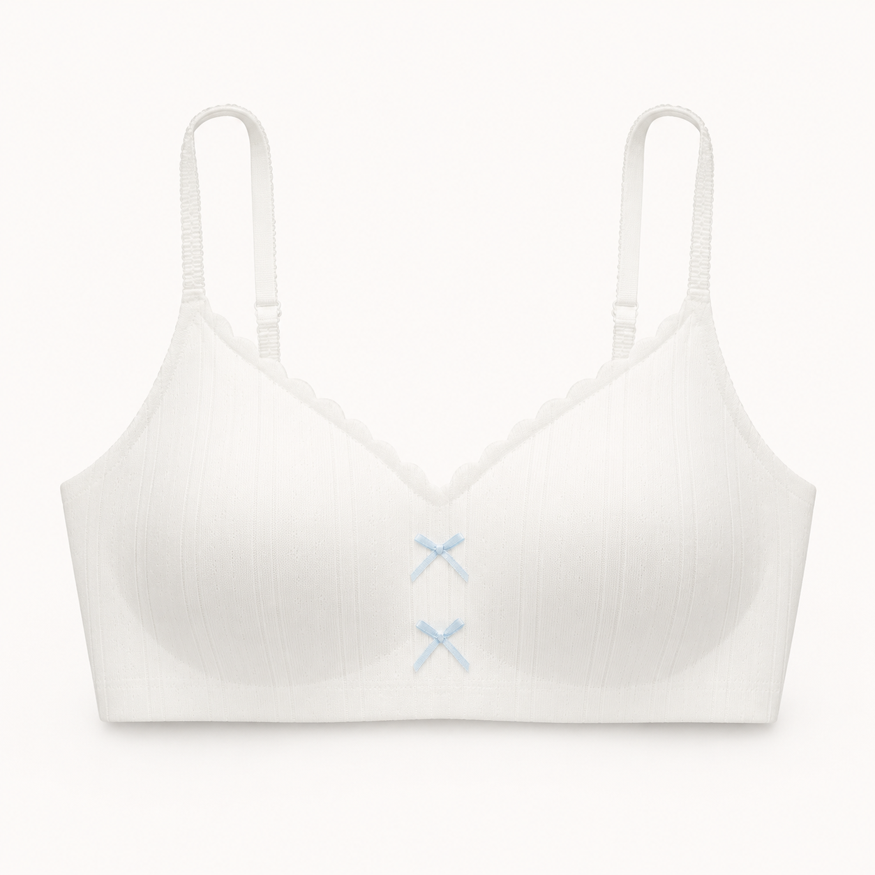 Soft Noir Bow Detail Smooth Wireless Bra in white for refined lingerie styling