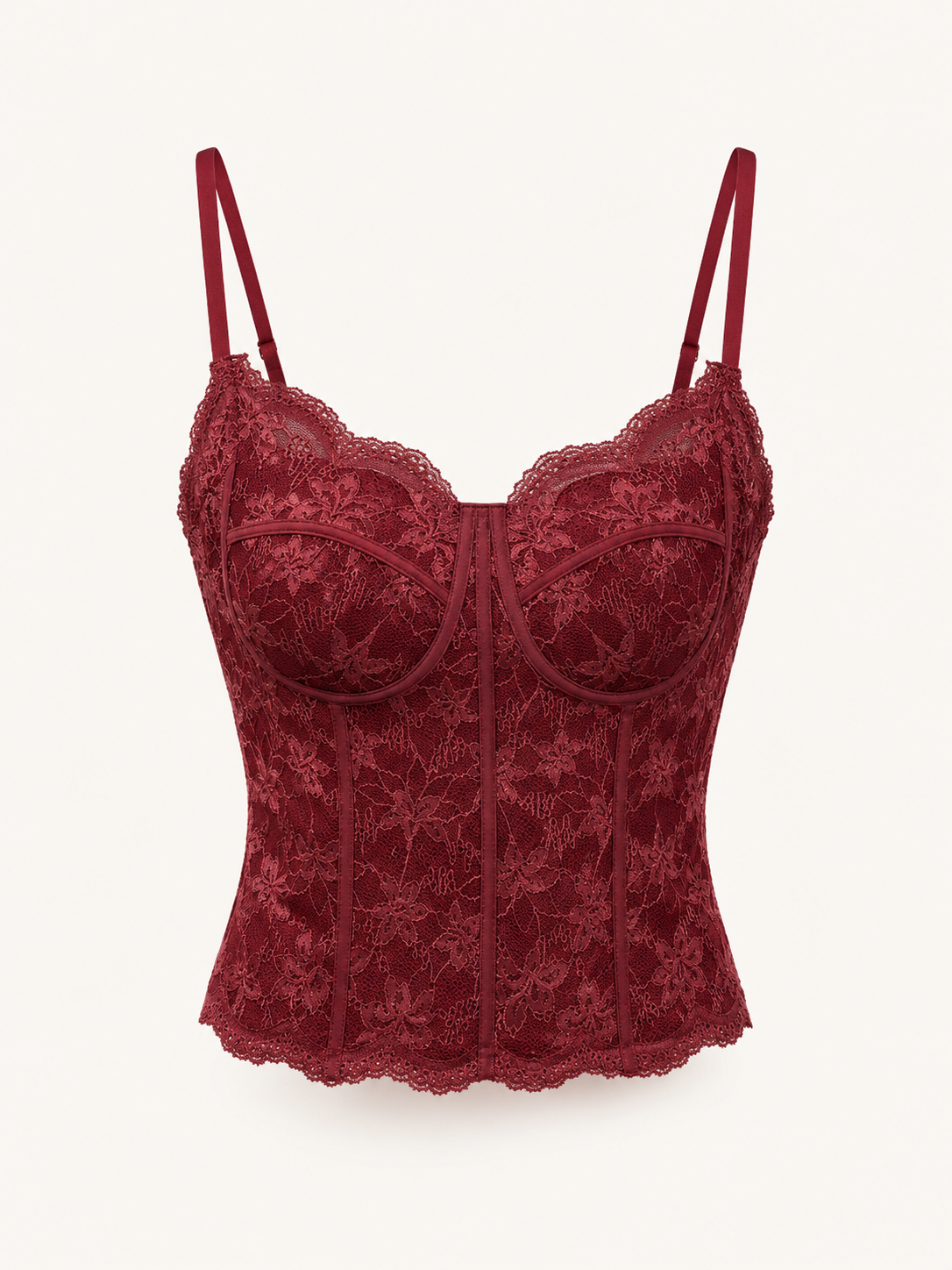 Soft Noir Brushed Lace Bustier Camisole in burgundy for refined lingerie styling