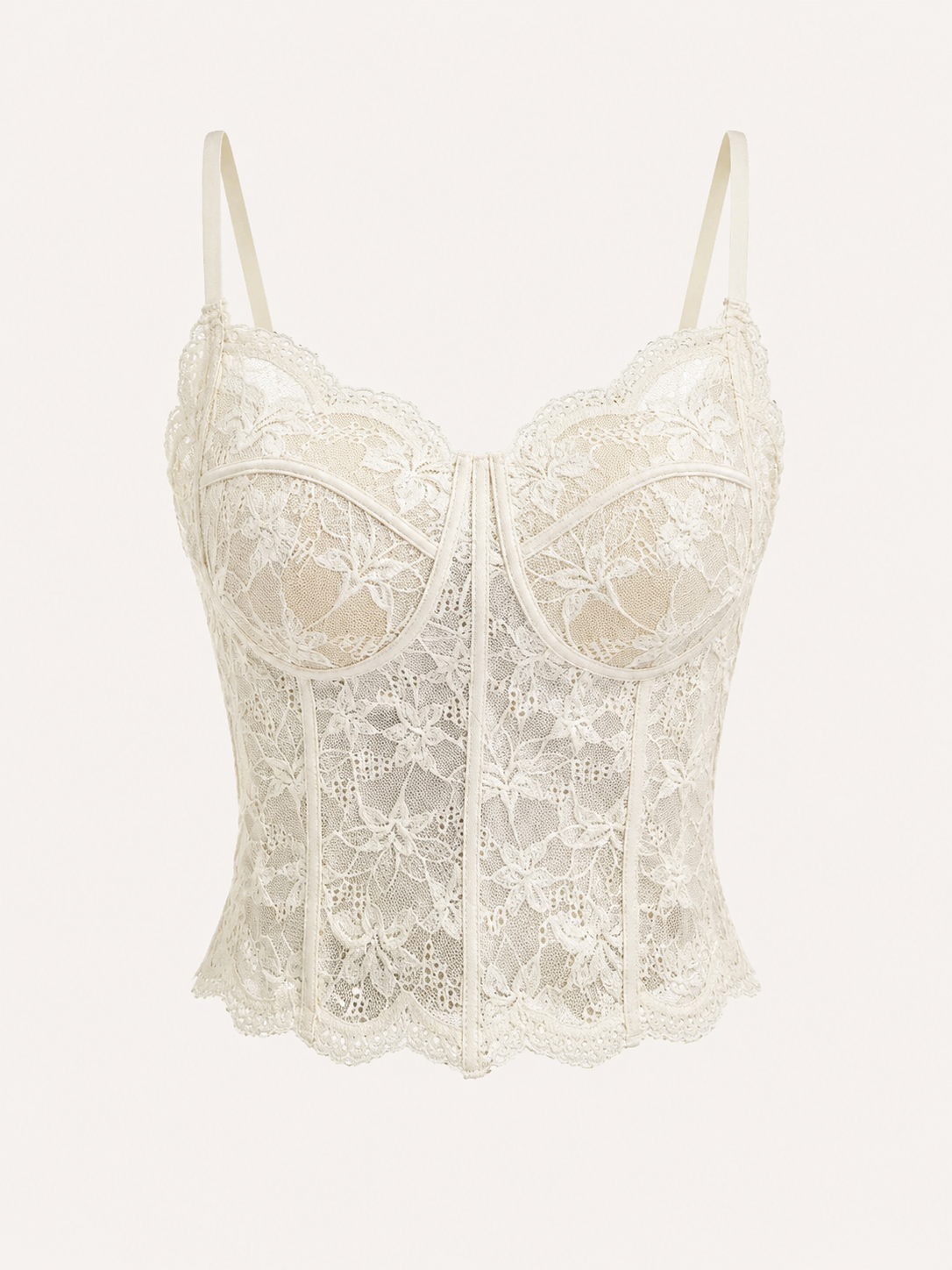 Soft Noir Brushed Lace Bustier Camisole in cream for refined lingerie styling