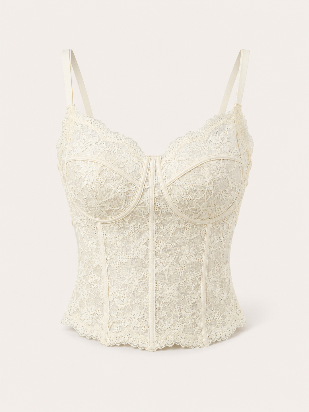 Soft Noir Brushed Lace Bustier Camisole in ivory for refined lingerie styling