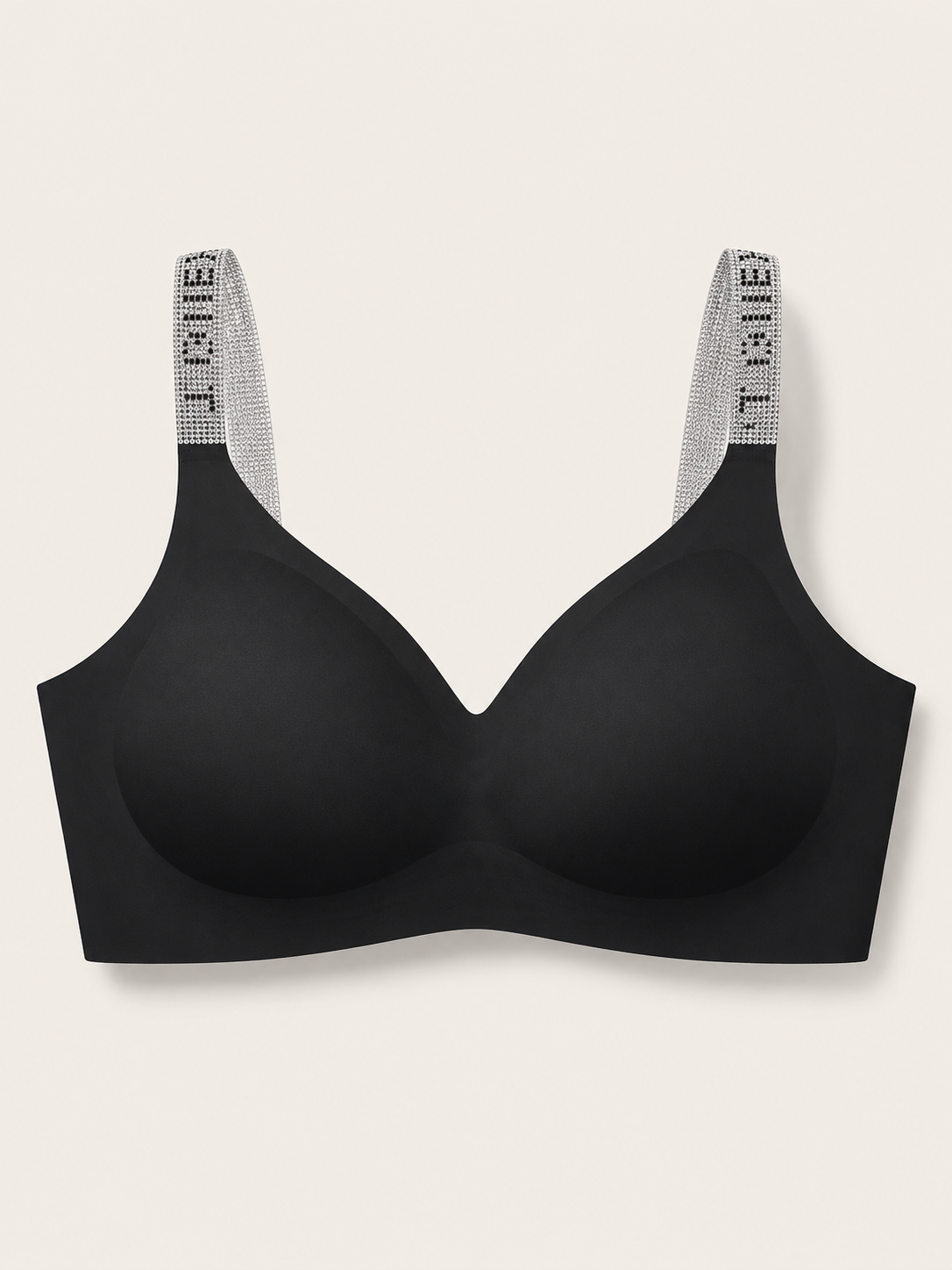 Soft Noir Crystal Strap Smooth Wireless Bra in black for refined lingerie styling