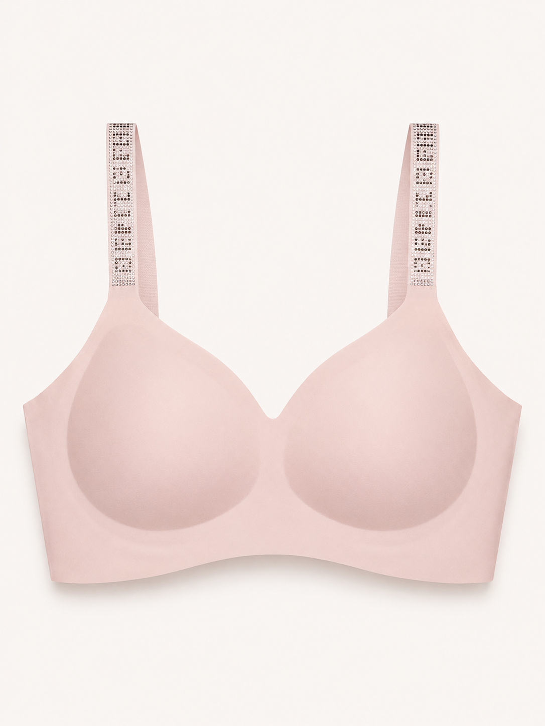 Soft Noir Crystal Strap Smooth Wireless Bra in blush pink for refined lingerie styling