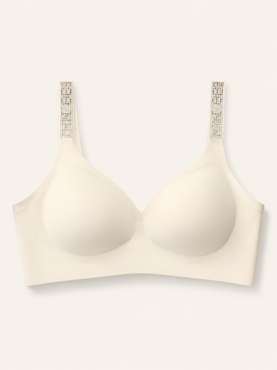 Soft Noir Crystal Strap Smooth Wireless Bra in ivory for refined lingerie styling