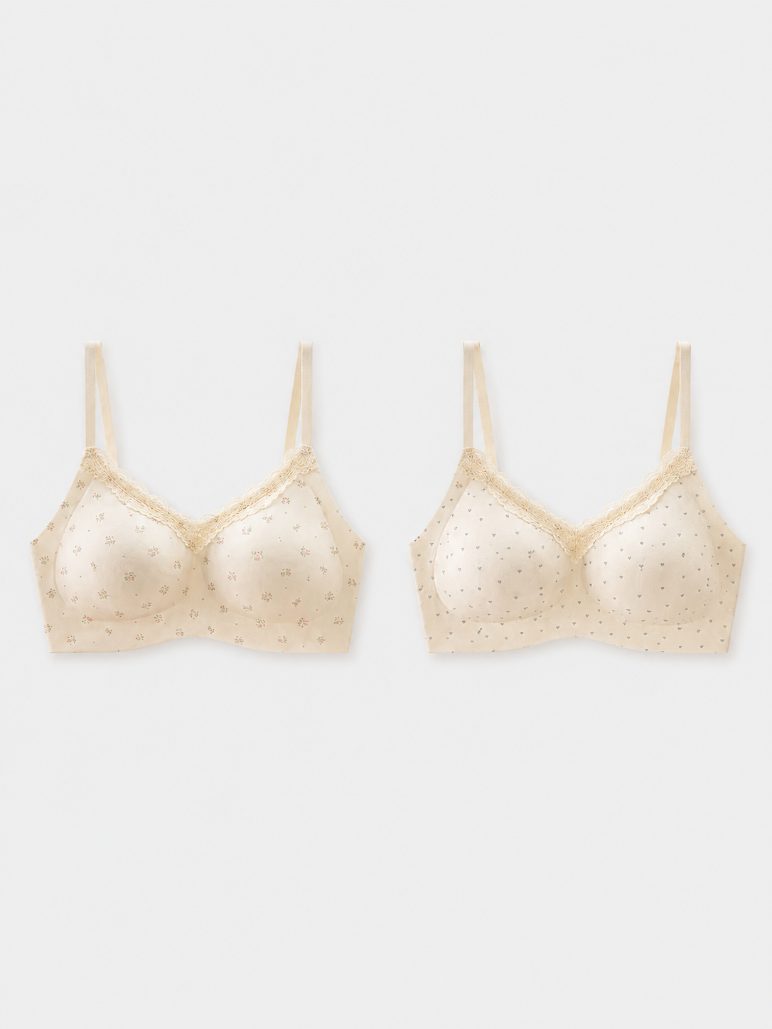 Soft Noir Floral Check Soft Wireless Bra in ivory floral pair for refined lingerie styling