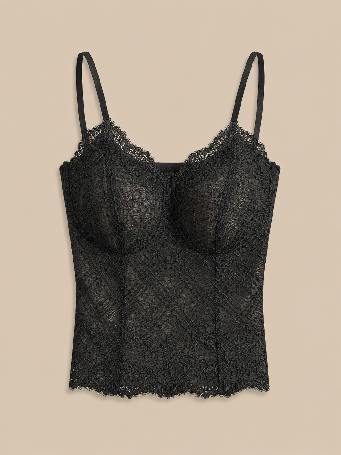 Soft Noir French Lace Bustier Camisole in black for refined lingerie styling