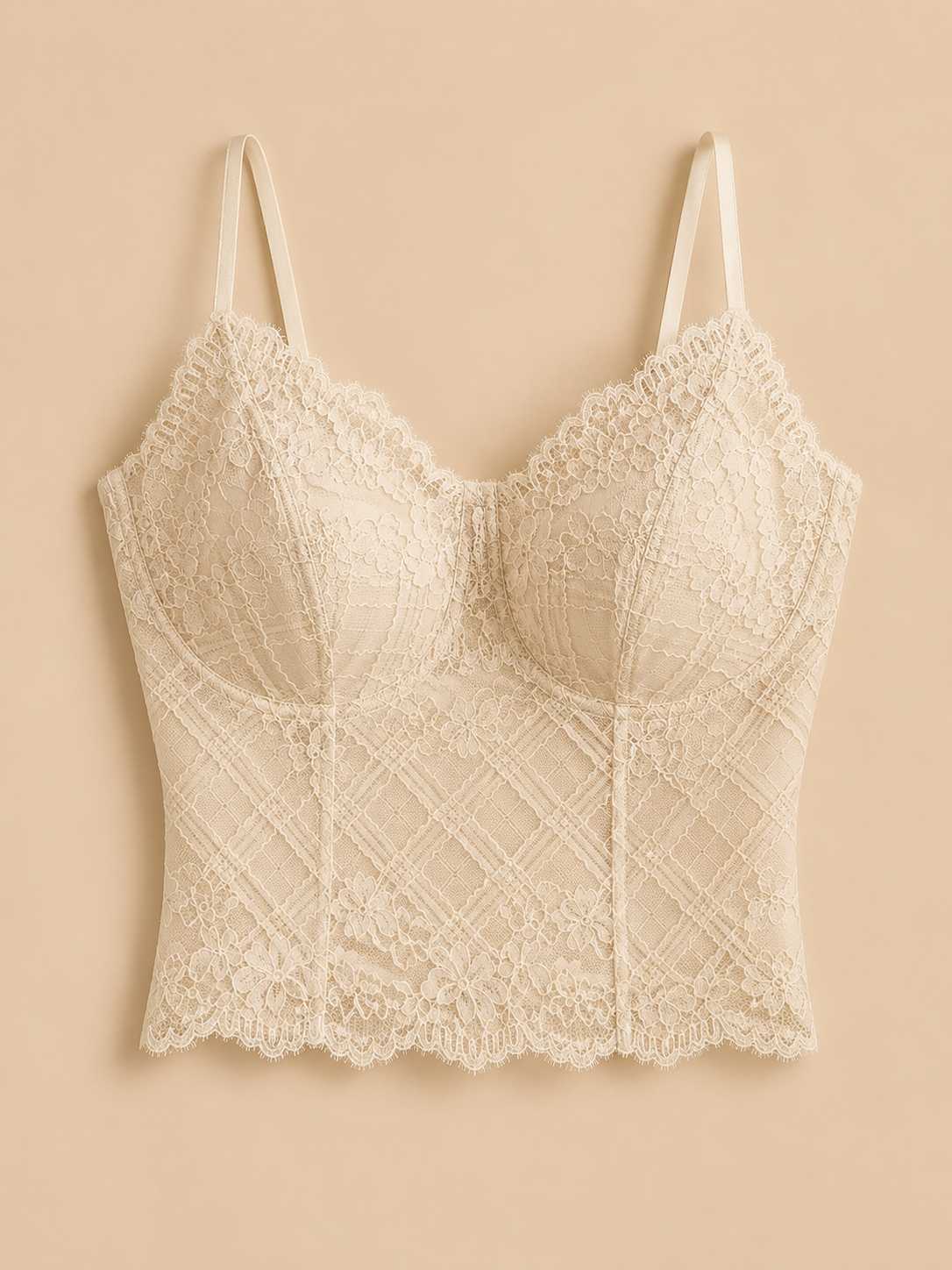 Soft Noir French Lace Bustier Camisole in cream for refined lingerie styling