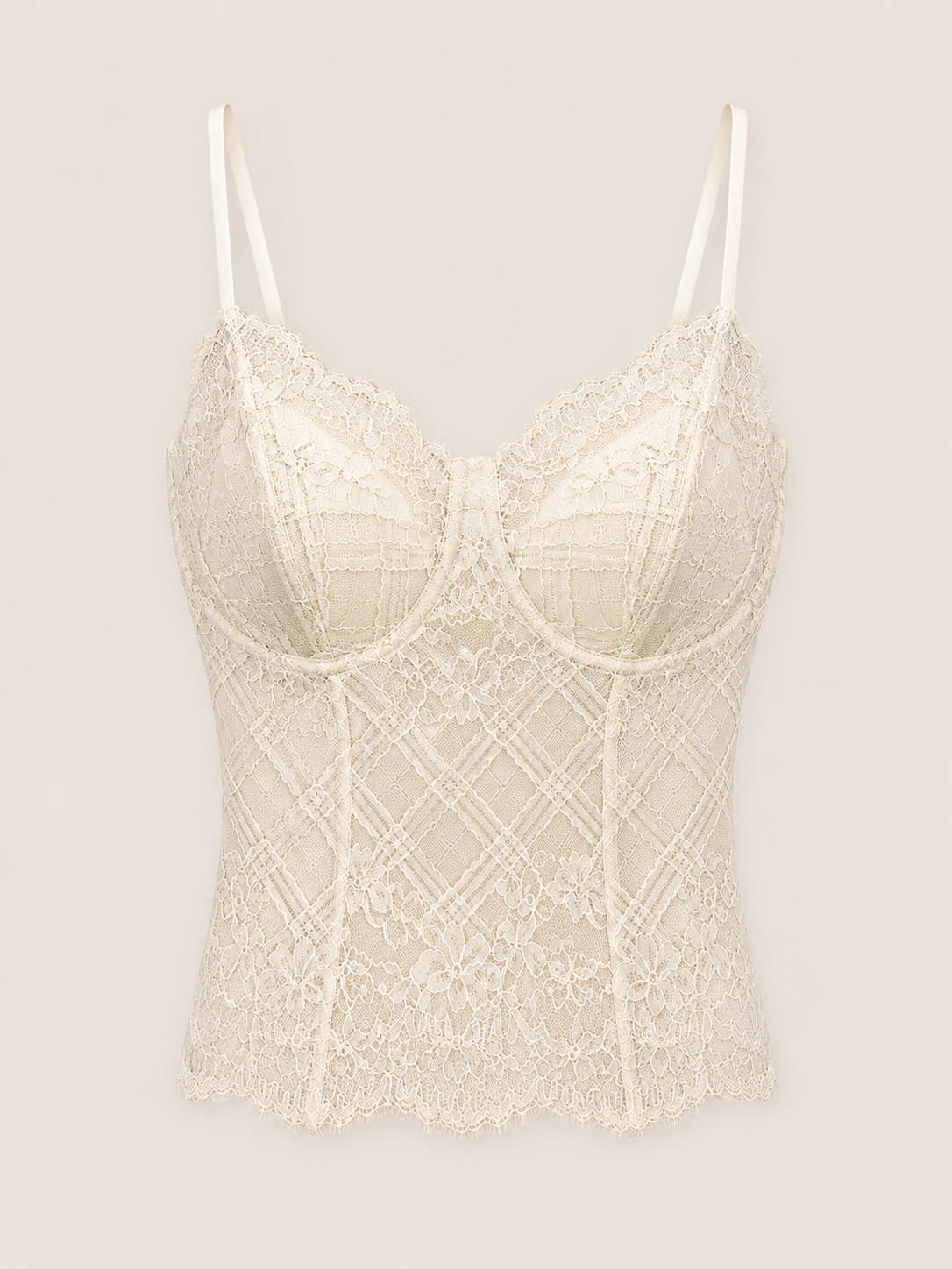 Soft Noir French Lace Bustier Camisole in ivory for refined lingerie styling
