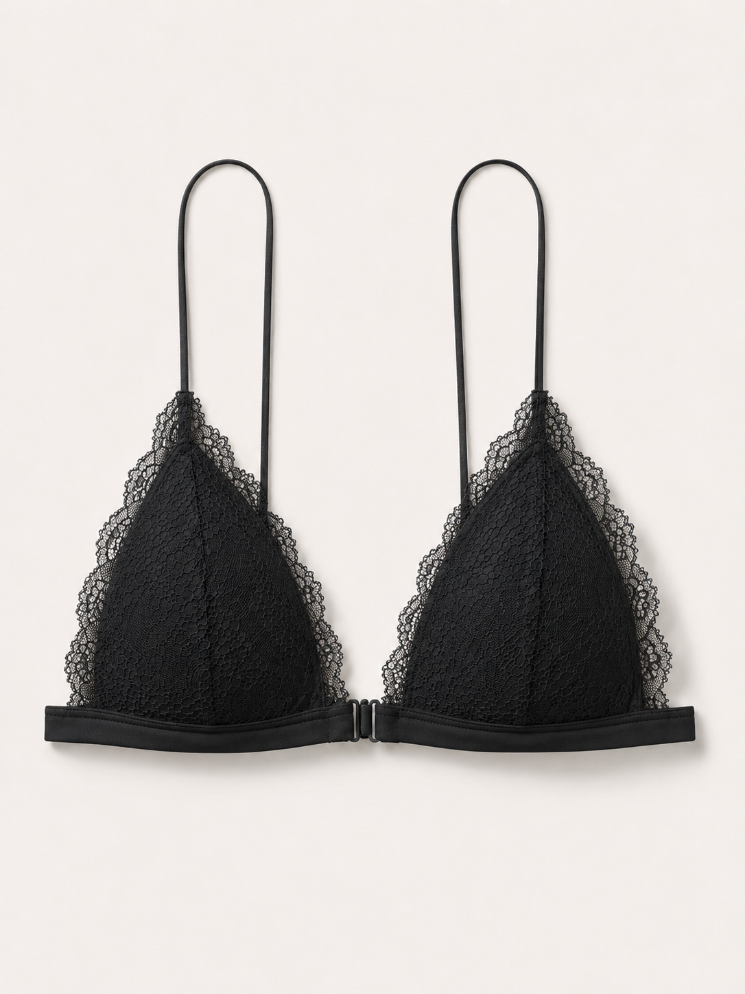 Soft Noir Front-Clasp Lace Triangle Bra in black for refined lingerie styling