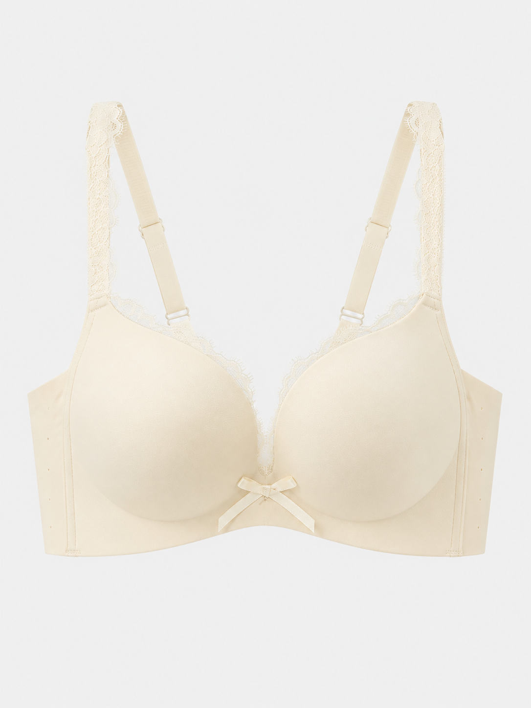 Soft Noir Lace-Trim Smooth Support Bra in champagne for refined lingerie styling