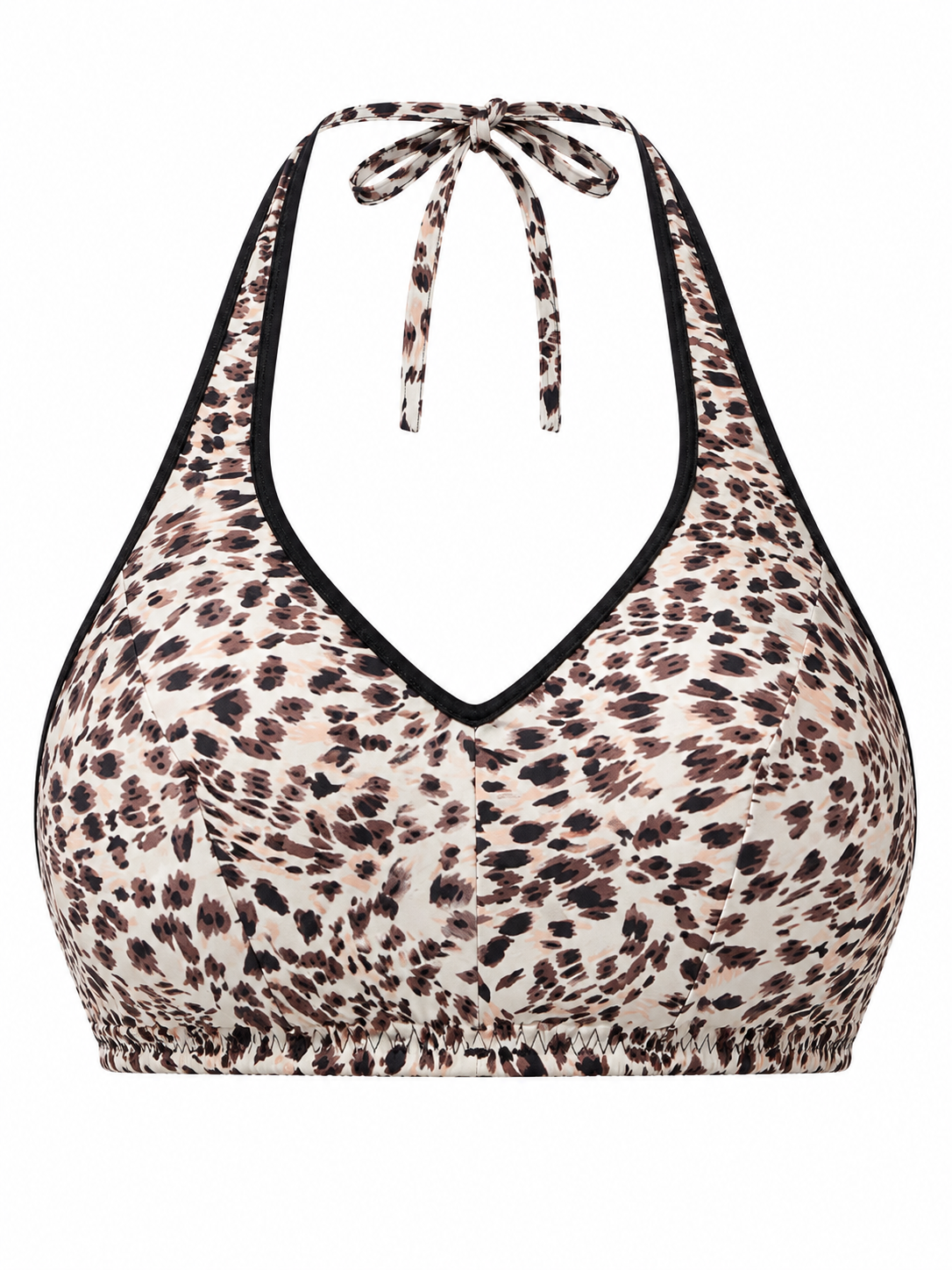 Soft Noir leopard print halter wireless bra on white background