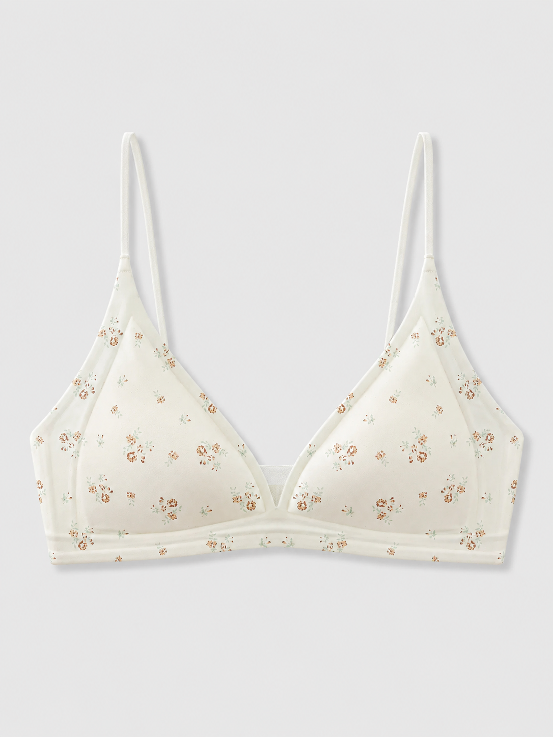Soft Noir Milk Satin Triangle Wireless Bra in ivory floral for refined lingerie styling
