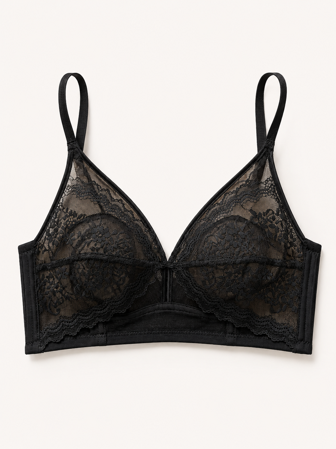 Soft Noir Plus Size Lace Soft Wireless Bra in black for refined lingerie styling