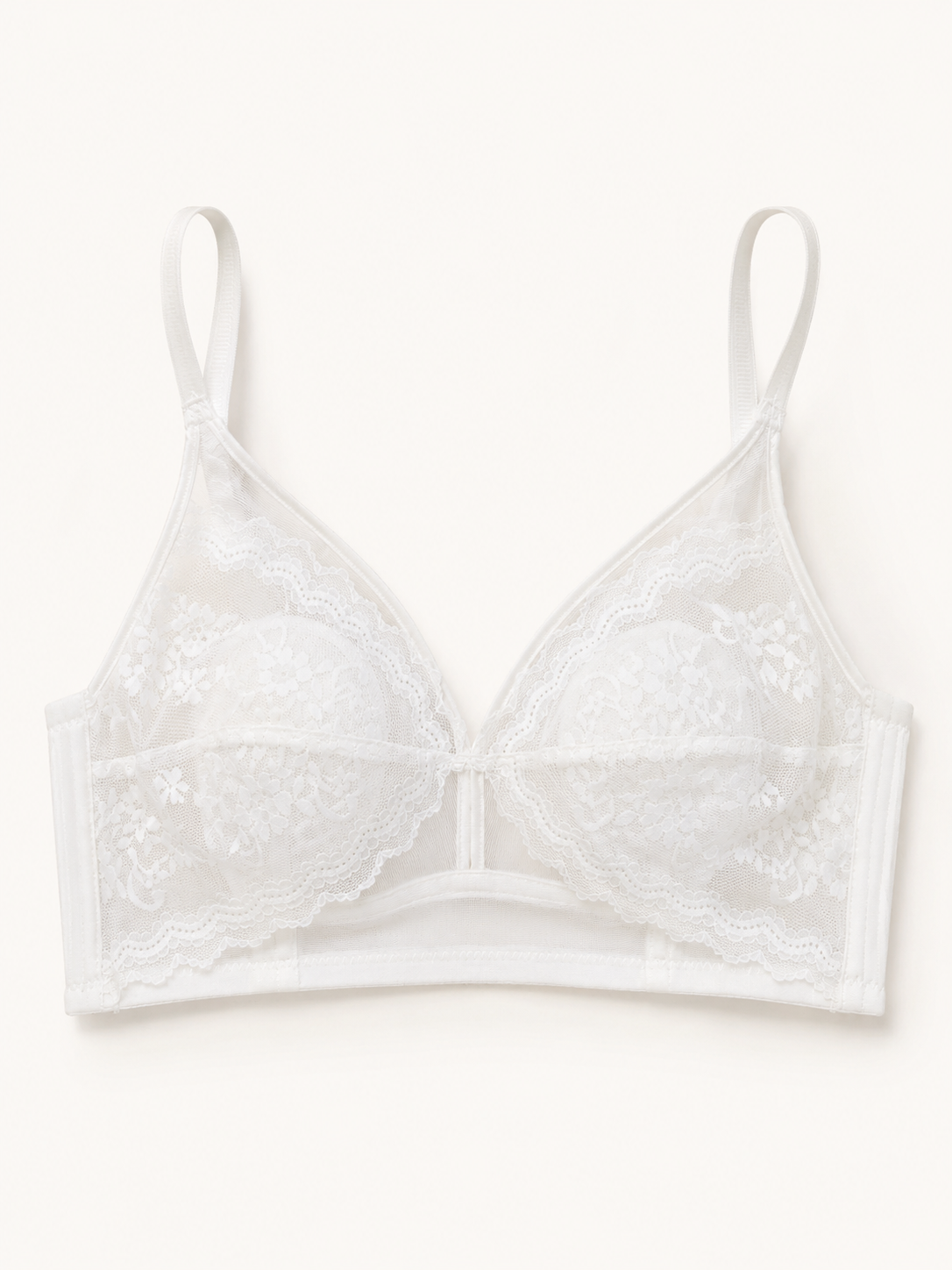 Soft Noir Plus Size Lace Soft Wireless Bra in white for refined lingerie styling