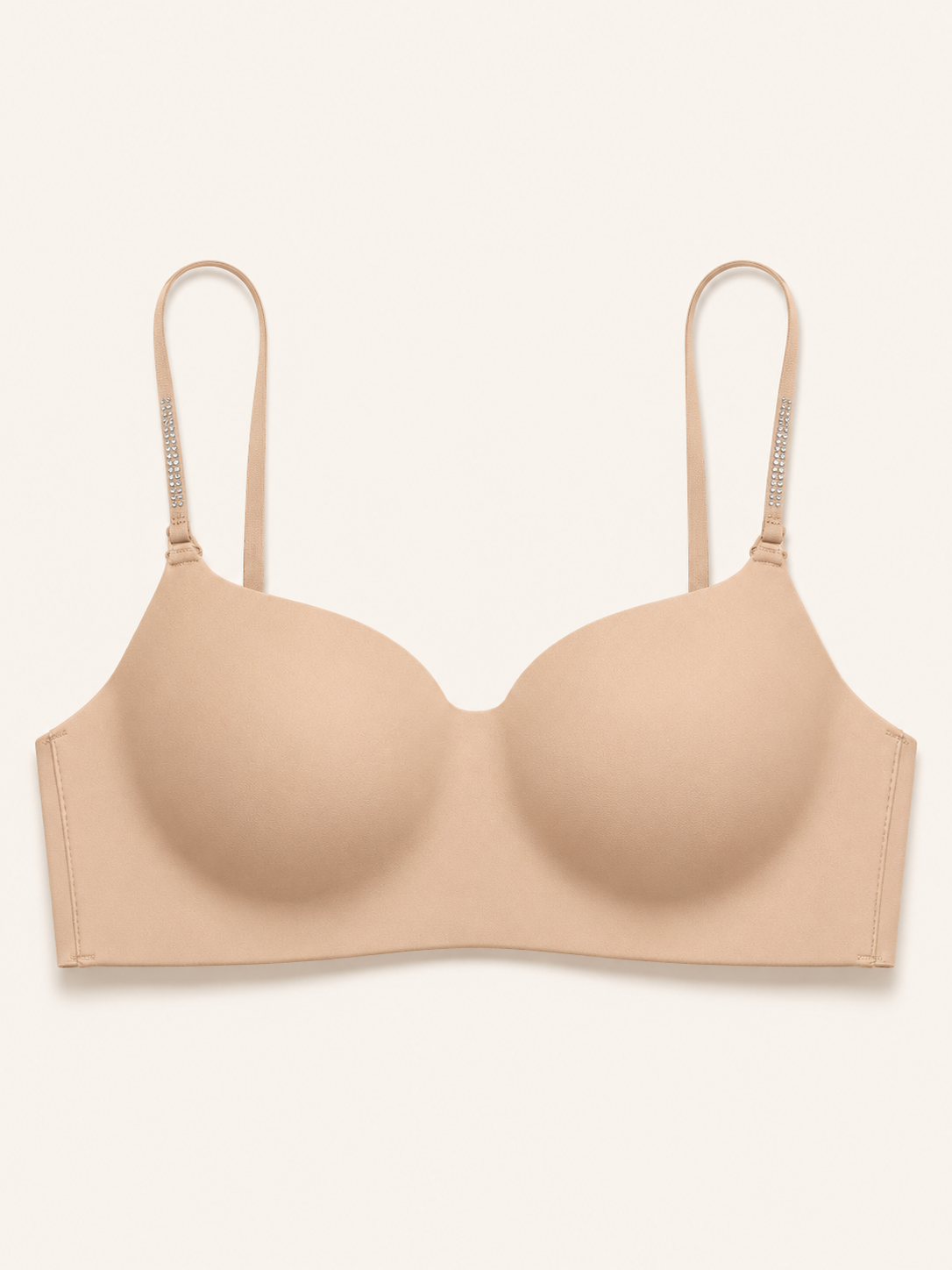 Soft Noir Rhinestone One-Shoulder Balconette Bra in nude beige for refined lingerie styling
