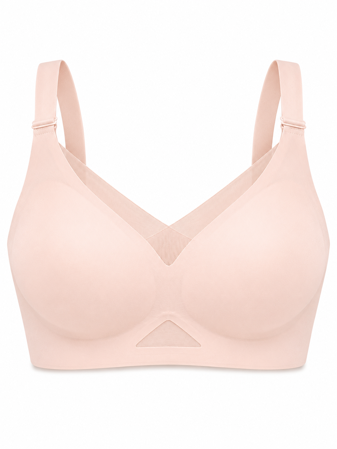 Soft Noir soft pink mesh V-neck wireless comfort bra with adjustable straps