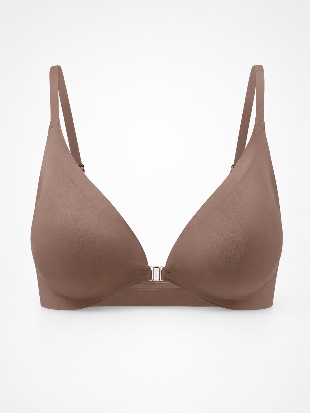 Soft Noir taupe front closure wireless comfort bra