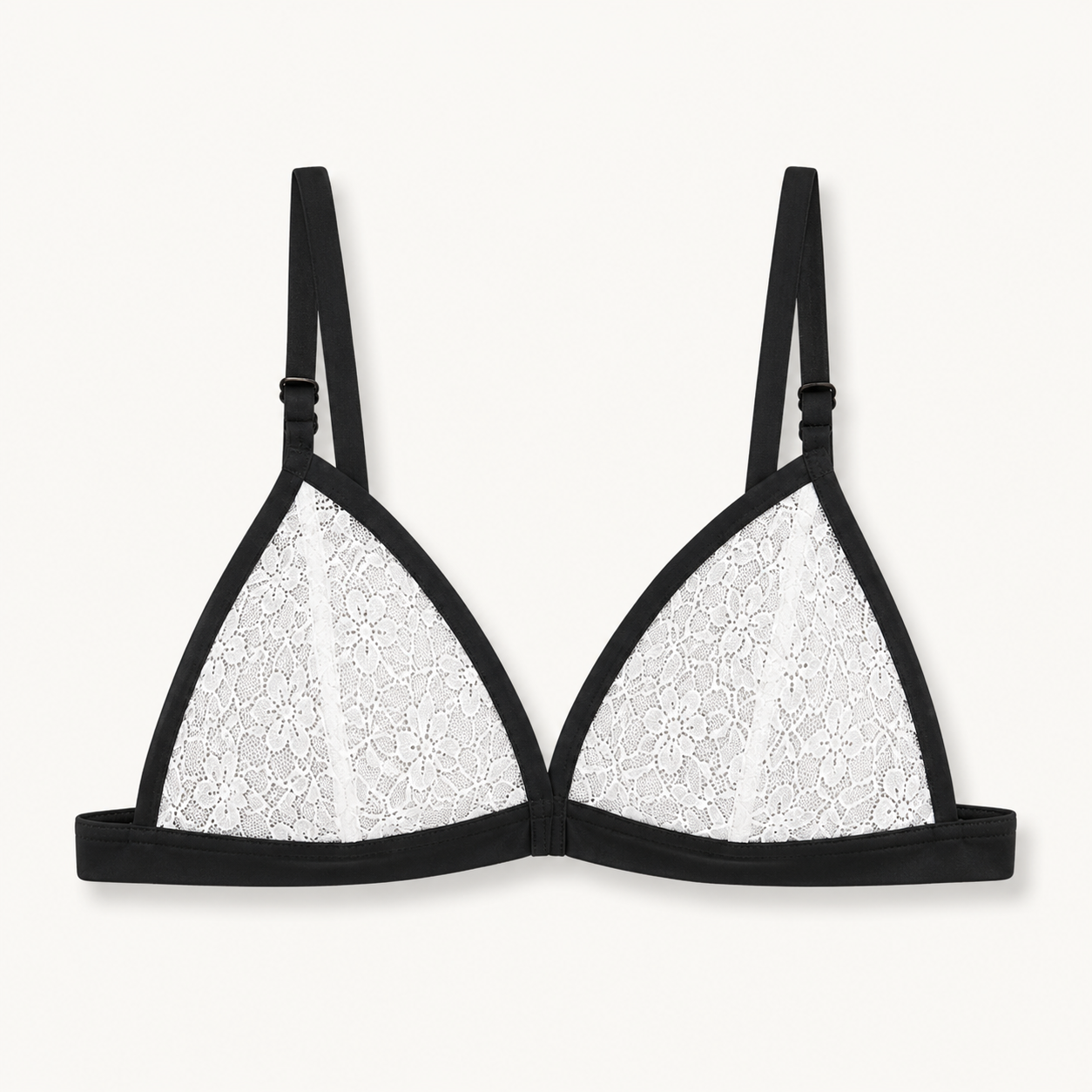 Soft Noir Ultra-Thin Lace Triangle Bra in black trim white lace for refined lingerie styling