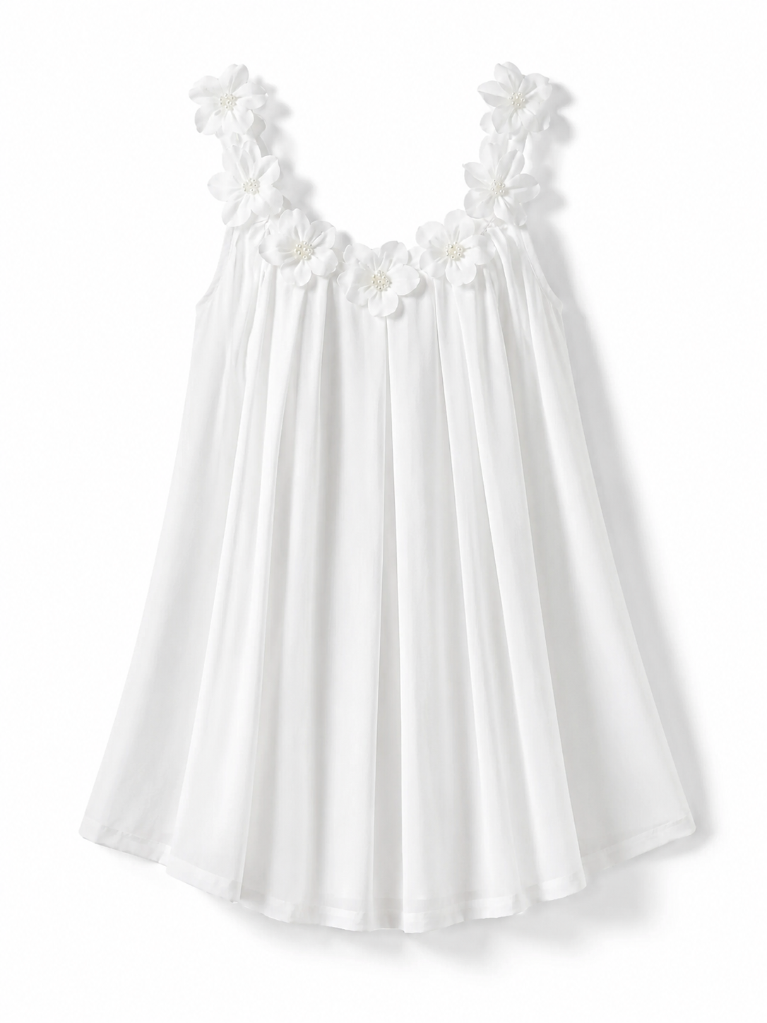 Soft Noir white 3D floral applique babydoll nightgown on white background