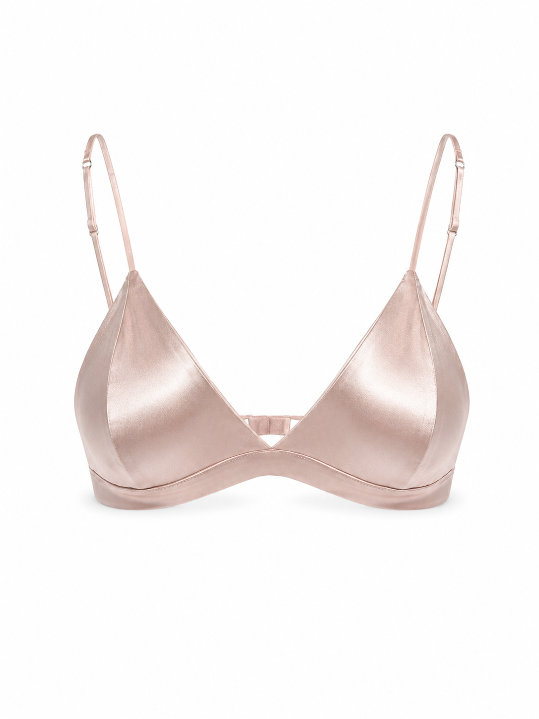 Champagne pink satin wireless triangle bra with adjustable straps by Soft Noir